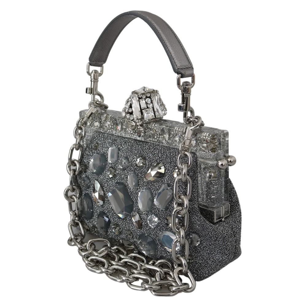 Dolce & Gabbana Silver VANDA Crystal Clutch Handbag Shoulder Purse - Picture 2 of 5